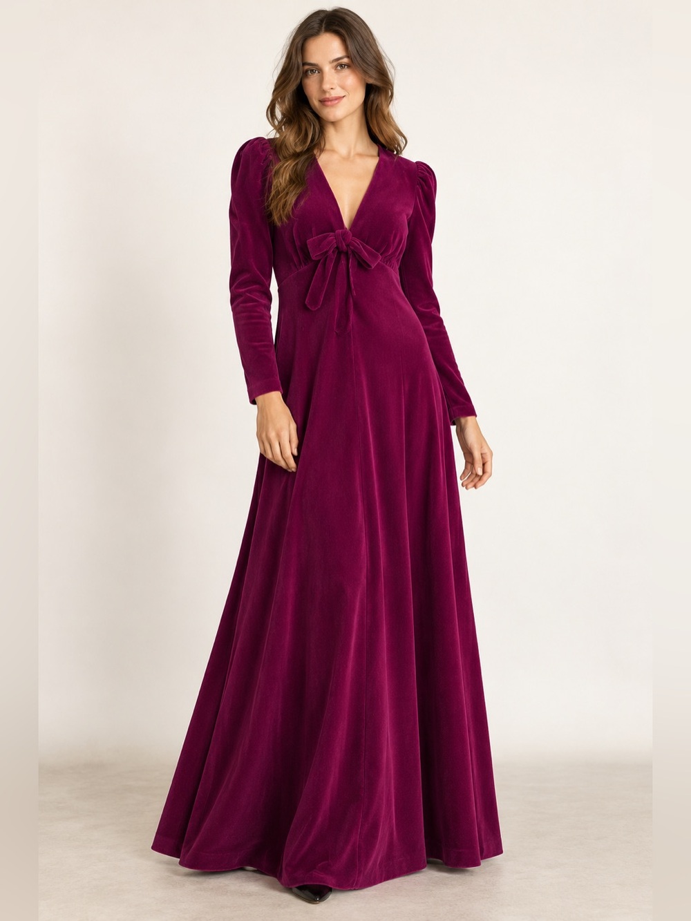 Vanity Fair Vintage Deep Magenta Maxi Dress with Front Bow